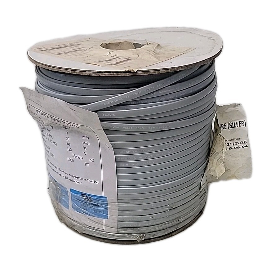 1000FT 26AWG 6 Conductor Telephone Phone Line Flat Cable Stranded Wire Silver