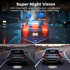 AZDOME 3 Channel Dash Cam 1080P+1080P+VGA 24H Parking Mode Night Vision G-sensor