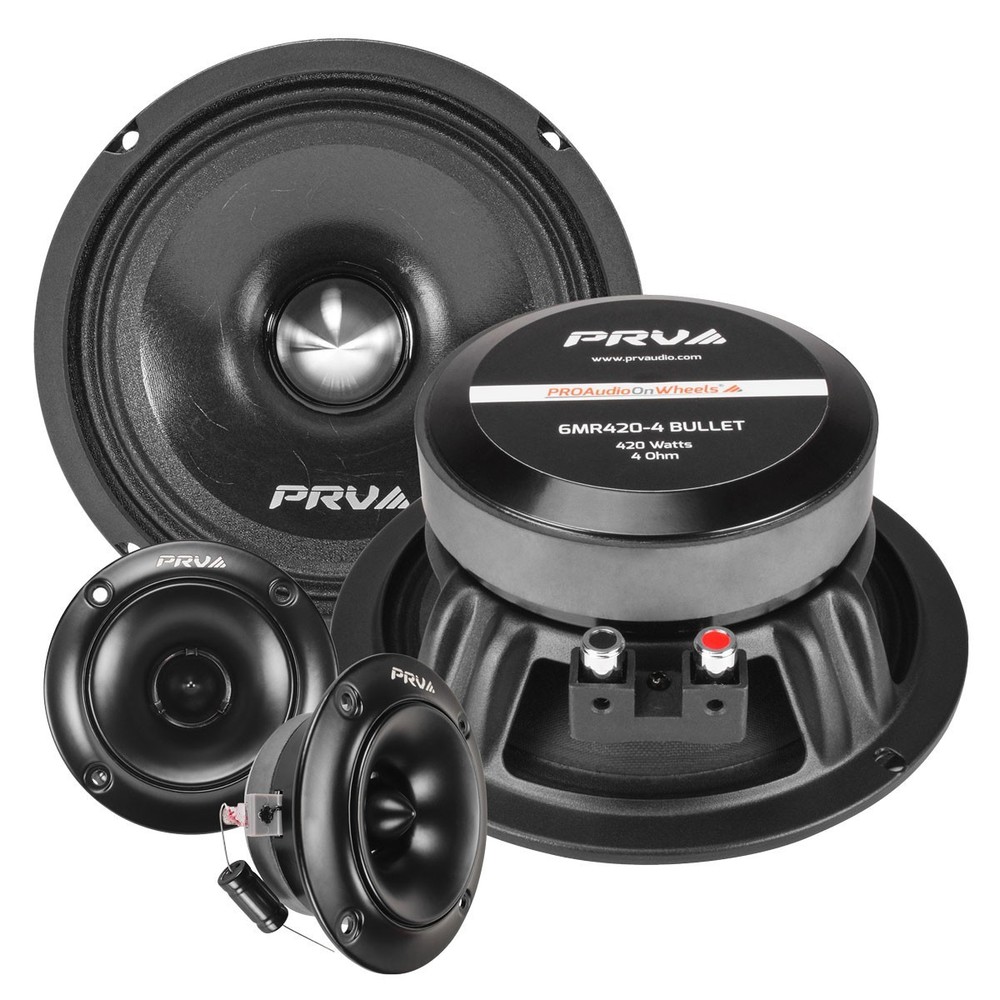 2x PRV 6.5″ Bullet Midrange Speakers + 2x Super Tweeters 1080 Watts Package