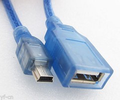 1pc 30cm USB 2.0 A Female to Mini 5pin Male Convert Data Cable Universal Blue