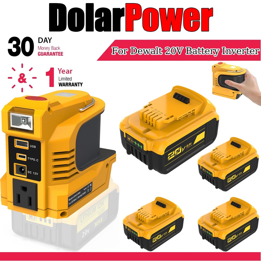 DCB205 5.0Ah Battery For DeWalt 20V Power Inverter 220W 110V AC Portable w/LED
