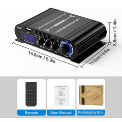 Bluetooth 5.0 Stereo Audio Receiver Amplifier 2.1 Channel Hi-Fi Amp &USB/RCA/AUX