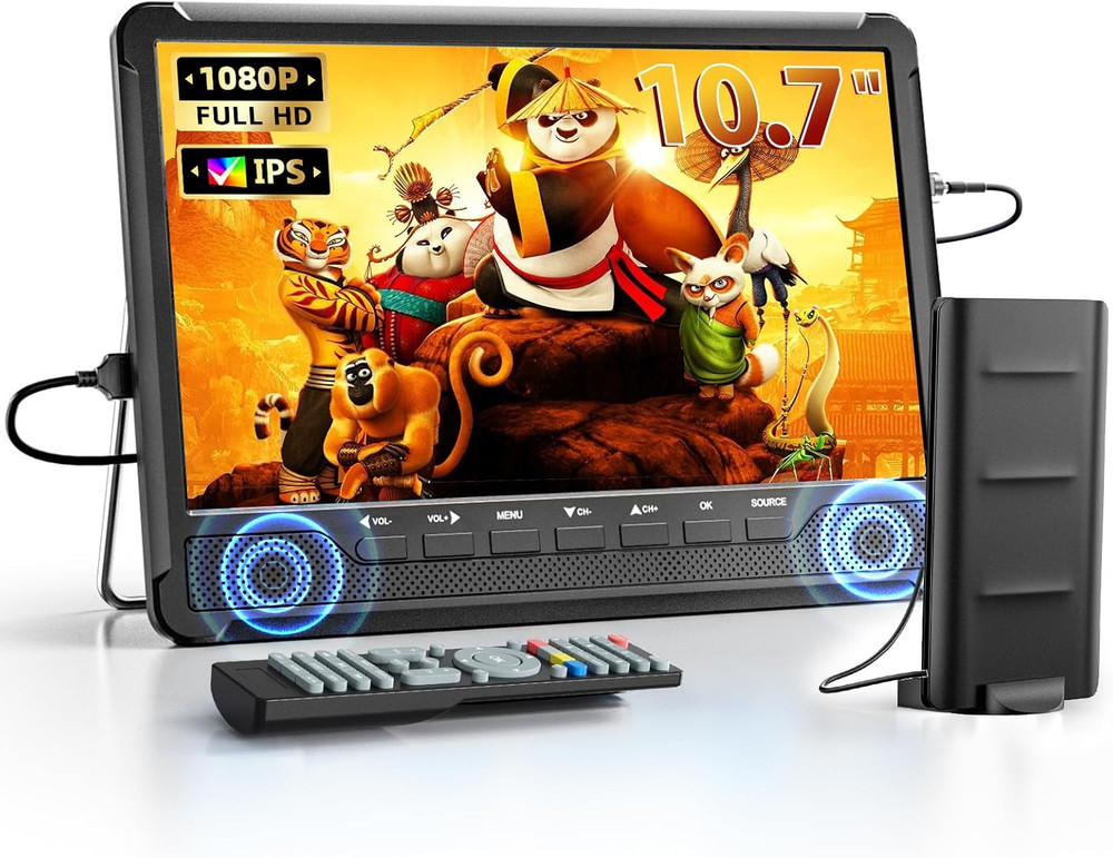 10.7″ IPS Flat Screen TV, Portable Mini TV with Antenna ATSC Tuner, LCD Monitor