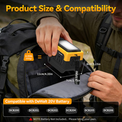 240W Pure Sine Wave Inverter for Dewalt 20V Battery Portable AC Outlet LED Light