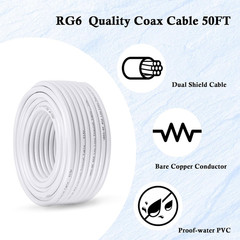 RG6 Dual Shield Cable 50FT, 18 AWG 75 Ohm Bare Copper Conductor RG6 Coaxial Cabl