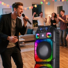 Dual 15” Woofers Powerful Bass Sound Bluetooth Speaker w/ Mic LED Party Speaker
