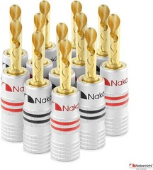 Nakamichi GrubLock Excel Series 24k Gold Plated BFA Banana Plugs, 10-18 AWG |…