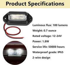 White LED License Plate Light Waterproof Tag Lights