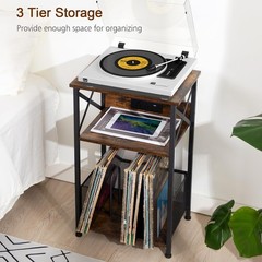 Rustic Brown Turntable Stand with Storage for Over 100 Records & USB Charging