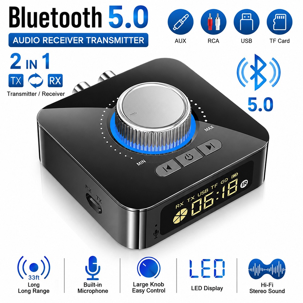 Bluetooth 5.0 Receiver Transmitter Wireless Audio Adapter AUX RCA USB TF for TV