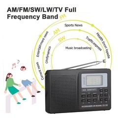 Full Band AM/FM/SW/MW/LW Portable Radio Digital Stereo Speaker Player+Headphones