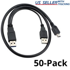 50-Pack USB 2.0 A Male to Mini USB B + USB 2.0 A Data Charge Y Split Cable 18″