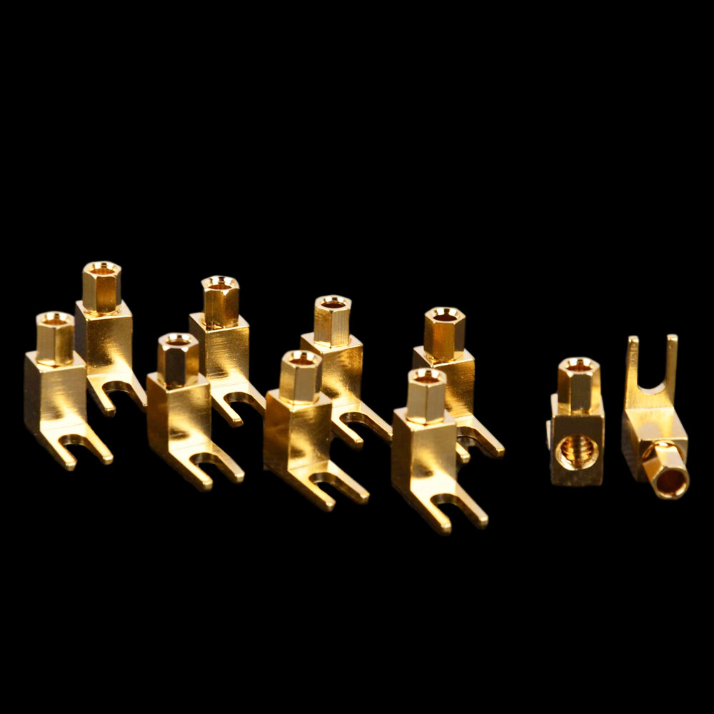 10 Pcs Spade Gold Plated Banana Plug Audio Speaker Cable Connector Adapter US