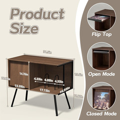 Mid Century Flip Top Record Player Stand – Holds 150+ Albums, Walnut Finish
