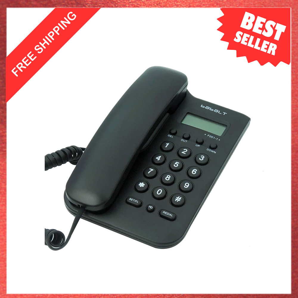 Corded Landline Phone with LCD Caller ID Black Basic Desk Wall Mountable for