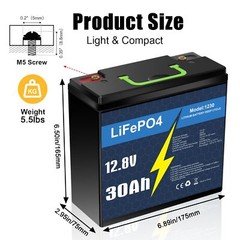 12V 30Ah LiFePO4 Rechargeable Lithium Battery BMS Deep cycles Fish Finder Boat