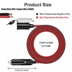 12V Car Cigarette Lighter Socket Extension Cord Cable 13ft Heavey Duty Adapter