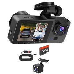 Dash Cam 3 Channel Front Rear Inside Camera with 32GB Memory Card WiFi G-Sensor
