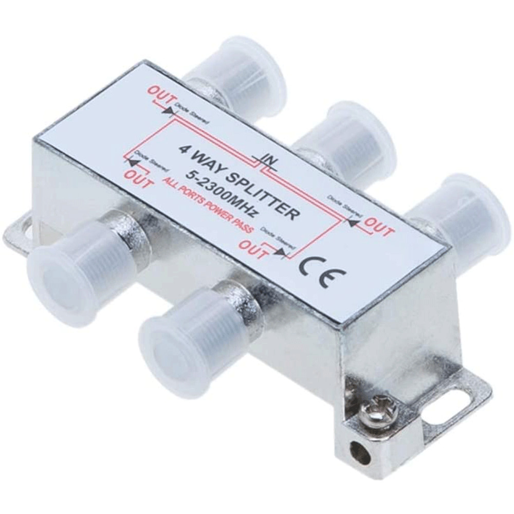 4 Way TV Splitter 5-2300 MHz Coax Cable Adapter for RG59 RG6 HDTV Satellite