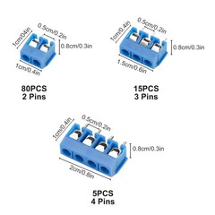 100pcs PCB Mount Screw Terminal Block Connectors 5mm Pitch Electronics Projects