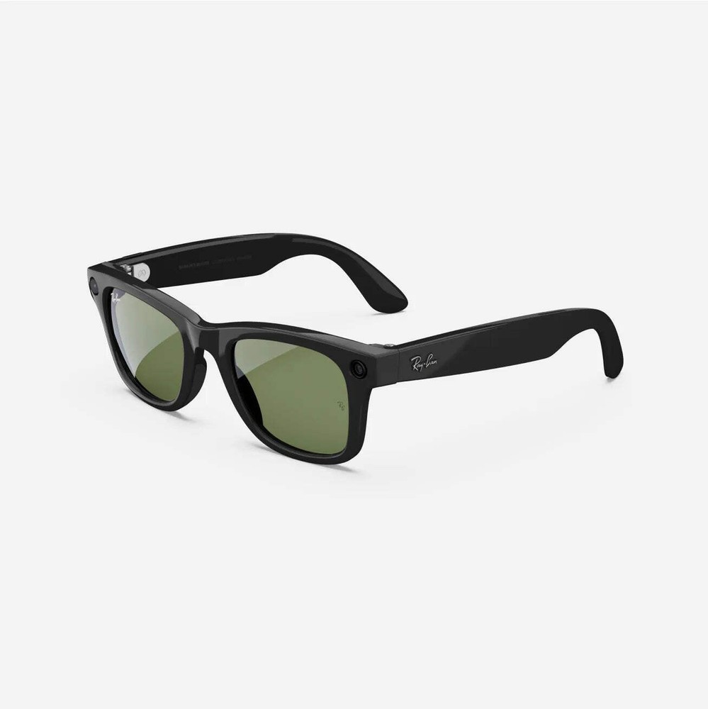Refurbished Ray-Ban Meta Wayfarer (Gen 1), Shiny Black / G15 Green, Standard, Hi