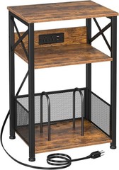 Rustic Brown Turntable Stand with Storage for Over 100 Records & USB Charging