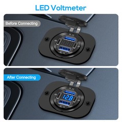 12-24V 4 Port Fast Car Charger QC3.0 PD USB C Outlet Socket w/ Voltmeter Boat RV