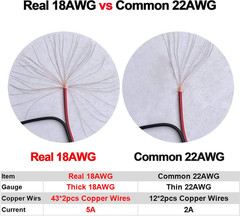(Real 18AWG) 10 Pairs 12V 5A DC Power Pigtail Barrel Plug Connector Cable, 2.1Mm