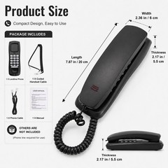 Wall Mountable Black Corded Landline Telephone Desk Phone Home Office Wired