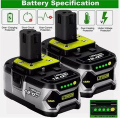 2 Packs 8.0Ah 18 Volt High Capacity for Ryobi P109 P191 Power Tools Battery