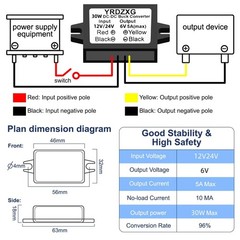 YRDZXG12V to 6V 5A 30W DC-DC24V Step-Down Adapter, 12V/24V TO