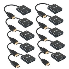 HDMI to VGA Adapter with Audio – 10 Pack, Gold-Plated Male to Female Converter f