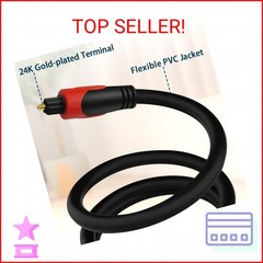 3FT Optical Audio Cable, Digital Audio Fiber Optic Cable Toslink, Flexible Jacke