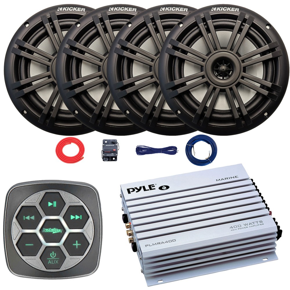 Metra IBBTR19 Marine 3-Zone Controller, 4x 6.5″ 150W Speakers, Amp w/Kit, Wire