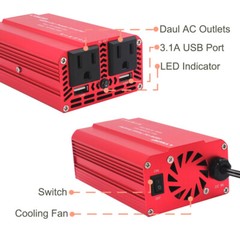 500W Car Power Inverter DC 12V to AC 110V 120V Converter With 2USB 2Sockets Red