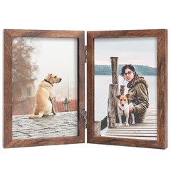 FOREV 5×7 Double Picture Frame Wooden Hinged Photo 5×7, Rustic Wood