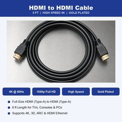 6FT HDMI Cable 4K High Speed for HDTV PS5 PS4 Xbox Series X Monitor Laptop Roku