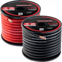 8 Gauge Automotive Power and Ground Wire Kit, 25ft Black/Red Cables