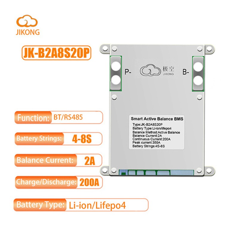 JK-B2A8S20P Smart BMS 4S-8S 200A Li-Ion LiFePo4 BMS 2A Active Balancer BT/RS485