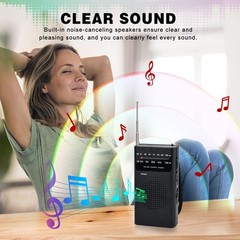 Small Radios Portable AM FM Transistor radios 2AA Battery Operated with Black