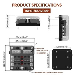 6 Way Car Boot Power Distribution 12/24V Blade Fuse Holder Box Block Panel Board