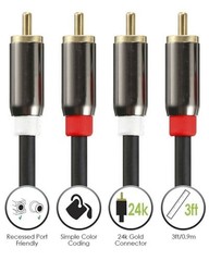 3 6 10 15 FT Gold Plated RCA Male L/R Stereo Audio Cable Cord Plug