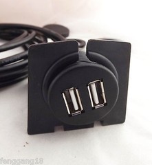 1x Car Dashboard Flush Mount Dual USB 2.0 A Male To 2x Female Extension Cable 2m