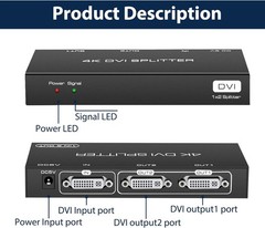 DVI Splitter 1 in 2 Out 2 Port DVI Dual Monitors Distribution Duplicator Video S