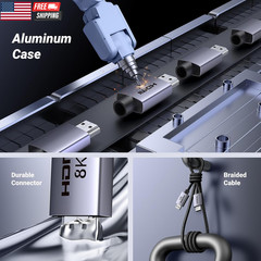 8K HDMI 2.1 Cable 48Gbps 6.6FT, Certified Ultra High Speed HDMI Cord Aluminum, 4