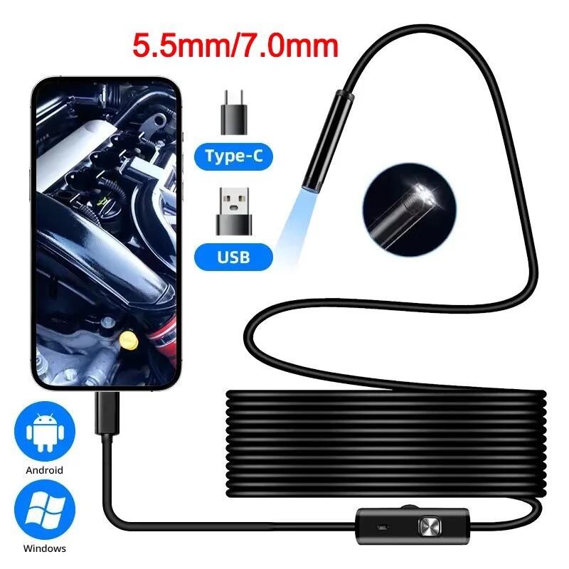 6LED USB Snake Endoscope Borescope HD Inspection Camera Scope For Android Type C
