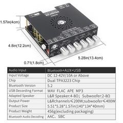 X400HS 2.1 Channel Bluetooth 5.0 Amplifier Board, TPA3223 Chip 200W+200W+400W…