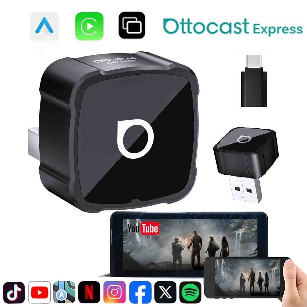 Ottocast 3in1 Wireless CarPlay &Android Auto Adapter AirPlay Mirroring Plug Play