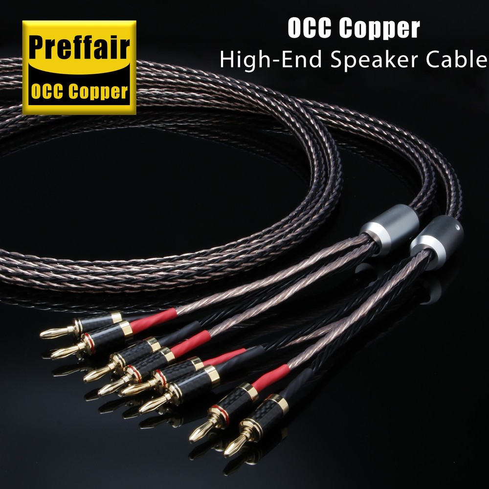 Pair 7N OCC Copper HiFi Audio Bi-Wire Speaker Cable Banana Plug 24 Strands Wire