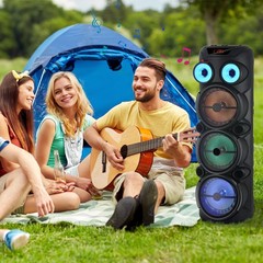 8000W Cylindrical Bluetooth Speaker w/ 3×8″ Woofers Karaoke Mic Heavy Bass Party